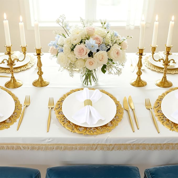 Maxdot 6 Pcs 13" Gold Mirror Charger Plates for Dinner Plates Plastic Round Embossed Edge Dinner Chargers for Table Setting Wedding Party Christmas Holiday Supplies Elegant Tabletop