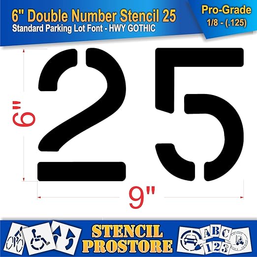 Pavement, Curb, and WheelStop Stencils - 6 inch Double Number Stencil - (25) - 6" x 9" x 1/8" (128 mil) - Pro-Grade