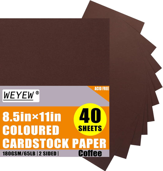Coffee Cardstock 8.5 x 11 Thick Paper, 40 Sheets 65 LB/180 GSM, Cardstock Printer Paper for Invitations, Menus, Wedding, DIY Cards, Kids School Supplies