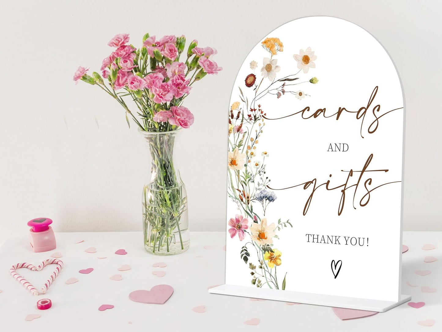 Cards and Gifts Sign, Flower Style Gift Table Sign for Wedding Reception, Bridal Shower and Engagement, Centerpiece Party Decorations, Wedding Shower Favors, 6X8 Inch Acrylic Arch Sign with Stand,14