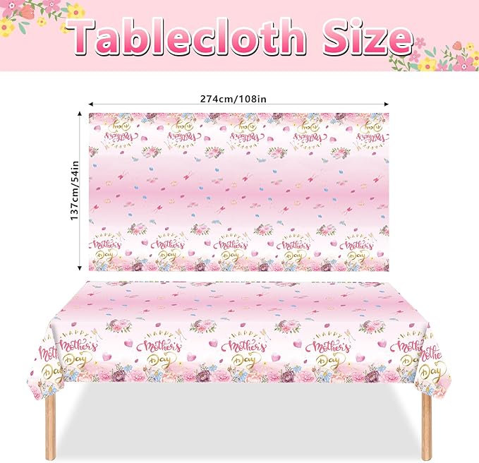 98PCS Happy Mother's Day Party Supplies Mothers Day Tableware Set Best Mom Ever Paper Plates Napkins Forks Knives Tablecloth Banner Mothers Day Party Decorations Disposable Dinnerware for 16 Guests