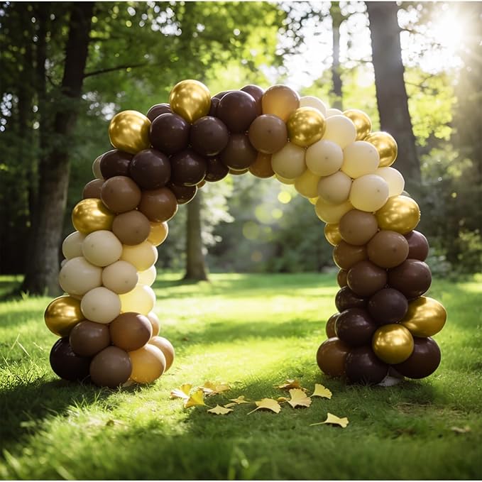 Bezente Brown and Gold Balloons Kit - 60pcs 12 inch Tan Sand White Latex Balloons Neutral Helium Fall Coffee Balloons for Baby Shower Gender Reveal Birthday Wedding Graduation Theme Party Decorations