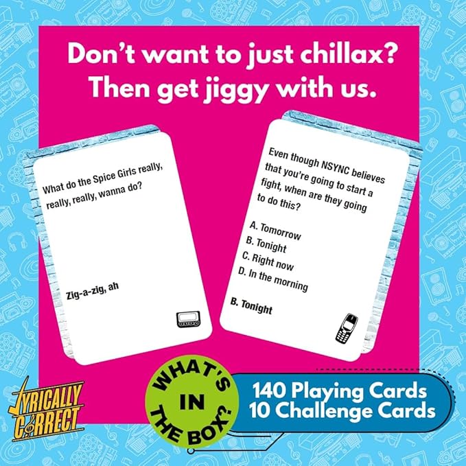 Lyrically Correct '90s & 2000s Music Trivia Card Game - Pop Edition - Finish The Lyrics Challenge, Fun for Adults, Party or Family Night