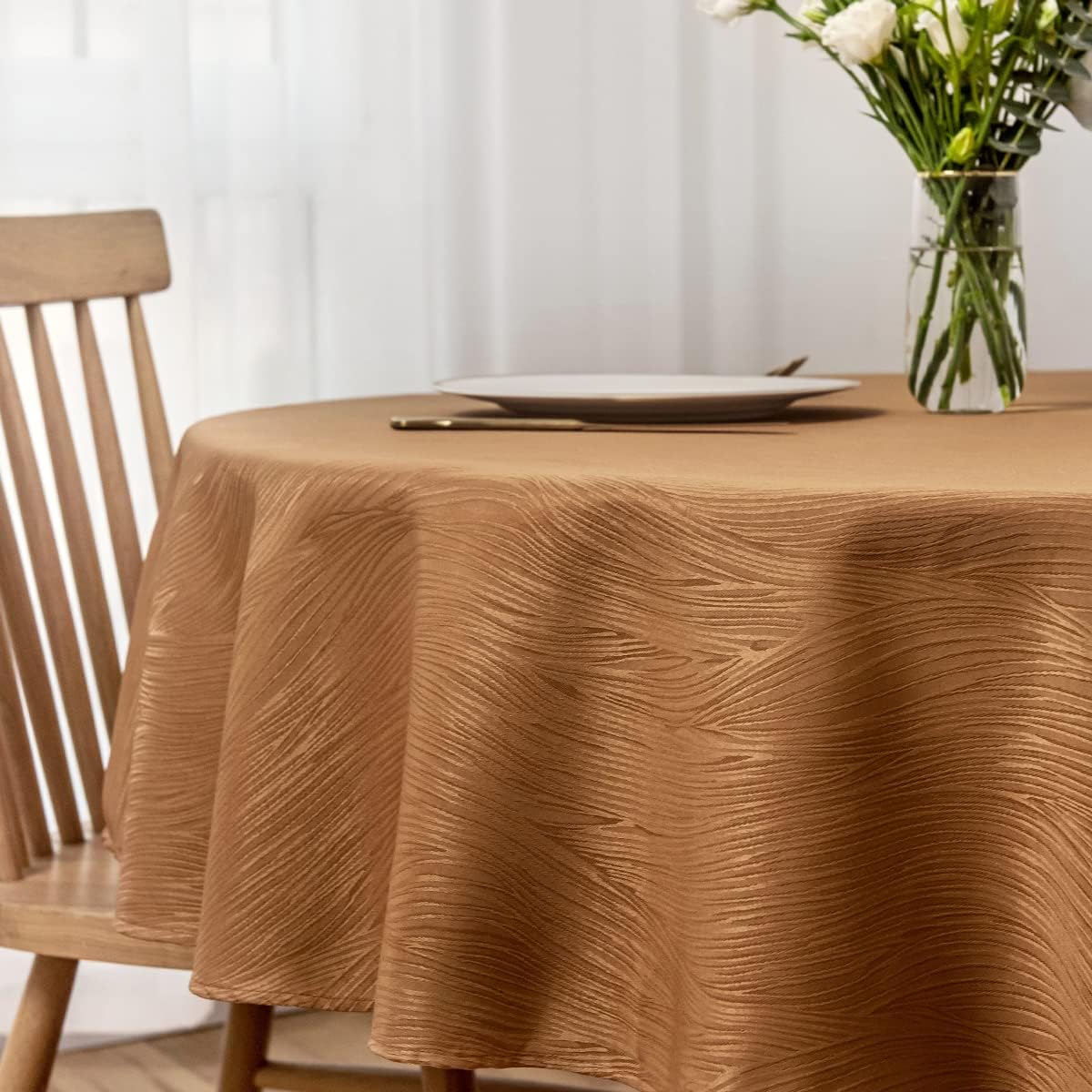 maxmill Harvest Round Swirl Design Table Cloth Waterproof Wrinkle Free Heavy Weight Soft Tablecloth for Fall Thanksgiving Dinning Circular Table Cover Decoration Round 70 Inch, Fall Leaf