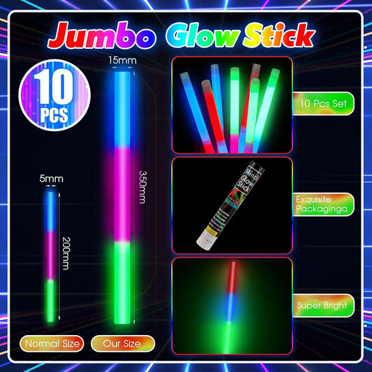 Lewtemi 10 Pcs Large Glow Sticks Big Giant Jumbo Halloween Christmas Emergency Light Stick for Camping Accessories, Survival Kit