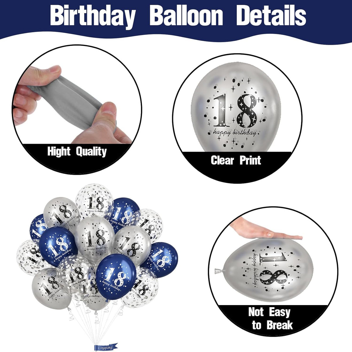 Happy 18th Birthday Balloons for Boys, Navy Blue Silver 18th Birthday Party Decorations for Him, 15 Pieces 18th Balloons for Boys Age 18 Years Old Birthday Celebration Party Decorations Supplies