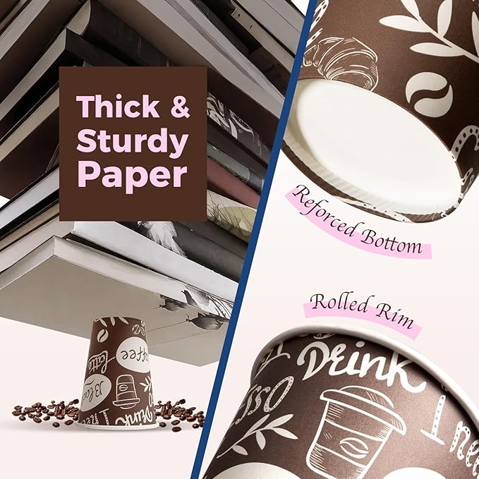 Fit Meal Prep 12 oz Coffee Cups 300 Count, Leak-Proof Hot Cup, Disposable Paper Coffee Cup Bulk for Hot/Cold Beverage, Durable Thickened Paper Cups for Party, Office, Bussines, Home, Bistros