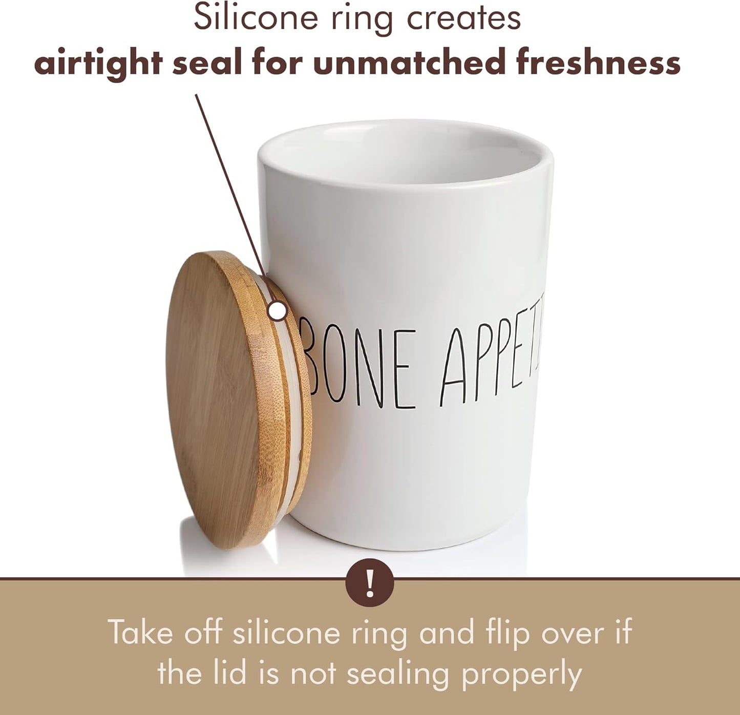 Arthausen Bone Appetite Dog Treats Ceramic Storage Jar Canister - Airtight Bamboo Lid w/Silicone Seal, Spoon - Modern Abstract Art Design for Kitchen Counter or Bathroom - 4 cup / 1080mL
