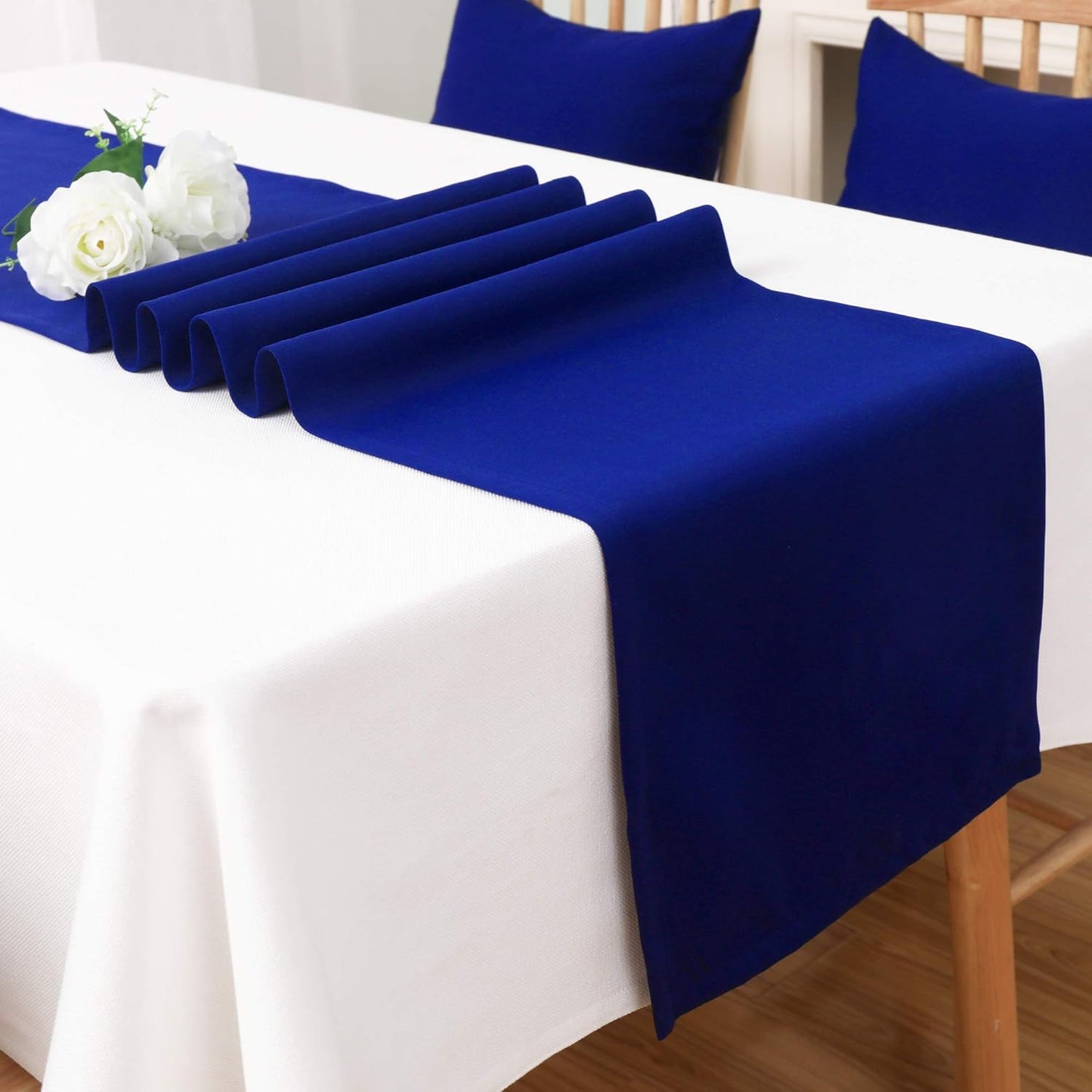 DUALIFE Royal Blue Table Runner 14x108 Inch Long Solid Color Thick Polyester Decorative Cloth Handcrafted for Wedding Party Birthday Graduations Hotel Restaurant Banquet Catering Services Event
