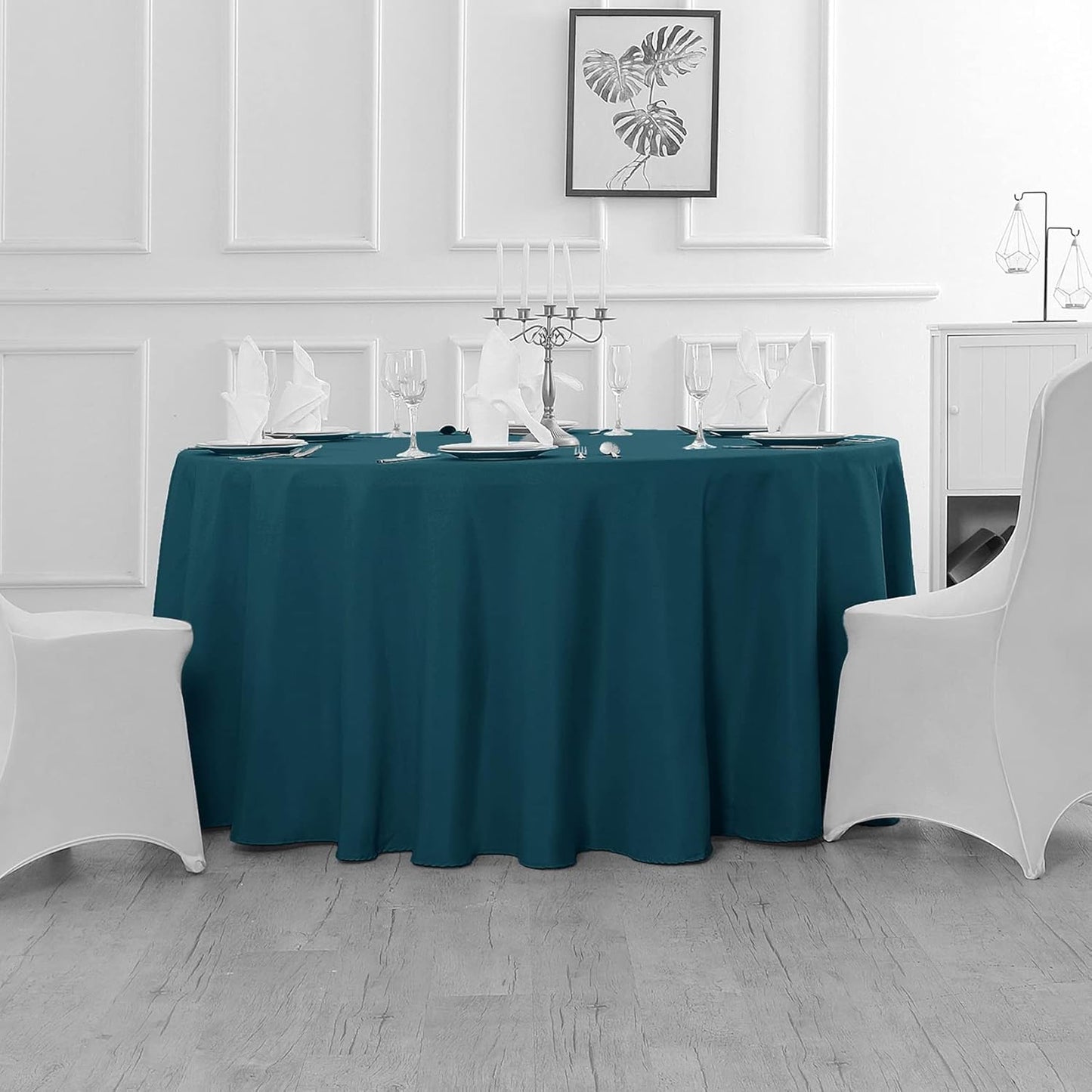 Fokitut 2 Pack Waterproof Round Tablecloth, 90 Inch, Stain Resistant and Wrinkle Polyester Table Cloth, Fabric Table Cover for Kitchen Dining, Wedding, Party, Holiday Dinner-Peacock Blue