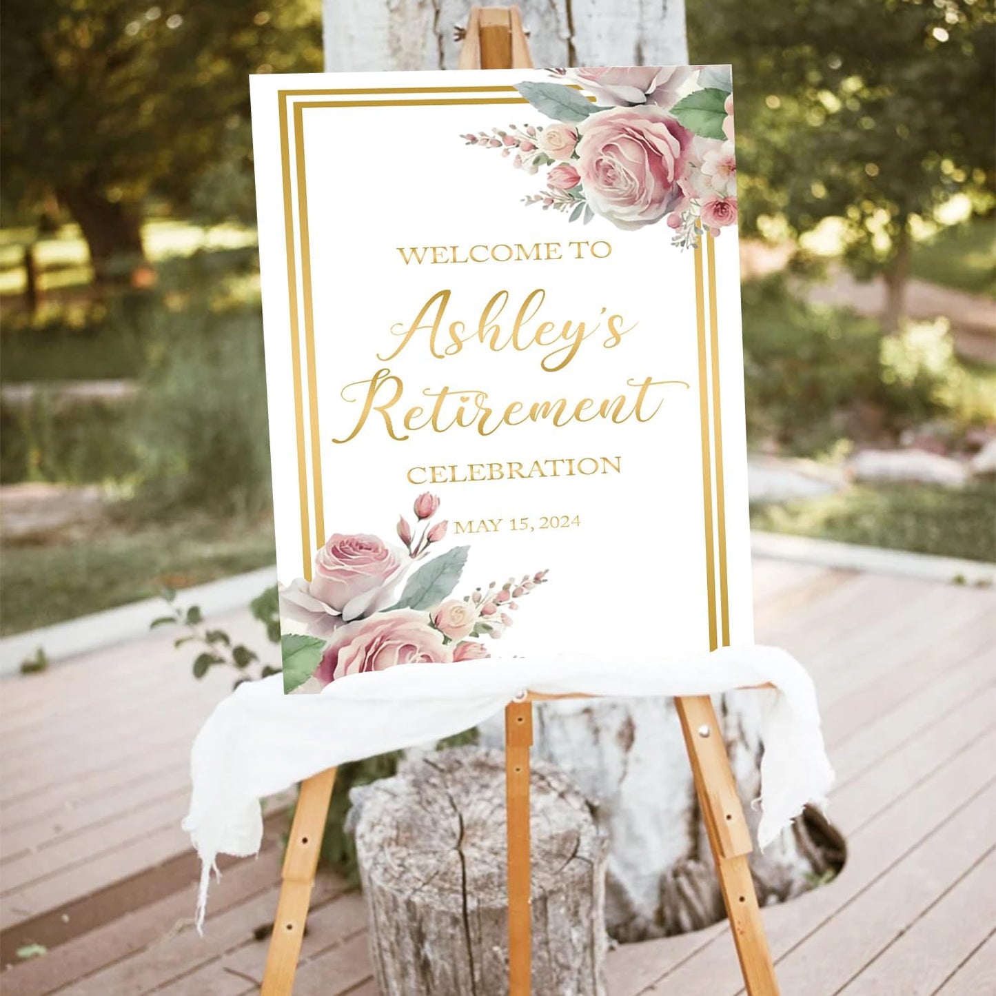 Floral Retirement Party Sign, Pink Gold Retirement Celebration Welcome Sign, Floral Retirement Welcome Sign Geometric, Retirement Party Sign, Retirement Outdoor Sign, Retirement Welcome Sign