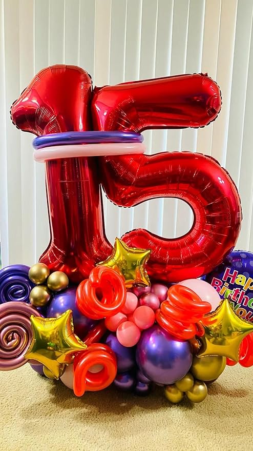 Red Number 1 Balloon 40 Inch, 1st Birthday Balloon for Baby Boy Girl Toddler First Birthday Decorations, Shiny Red Party Supplies