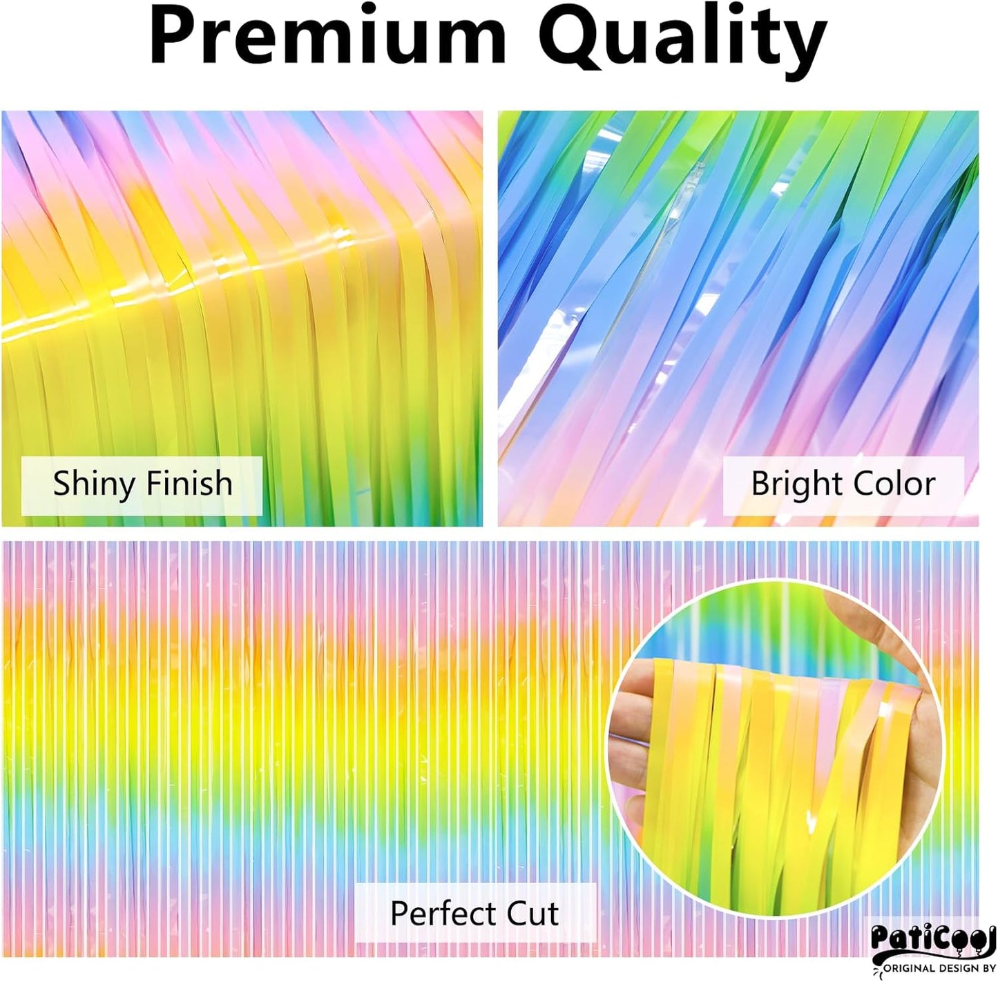 Pastel Rainbow Streamers - Thicken 4 Pack 3.2 x 8.2 FT - Pastel Rainbow Foil Fringe Curtains, Pastel Backdrop for Birthday, Baby Shower, Easter, Spring Party Decorations