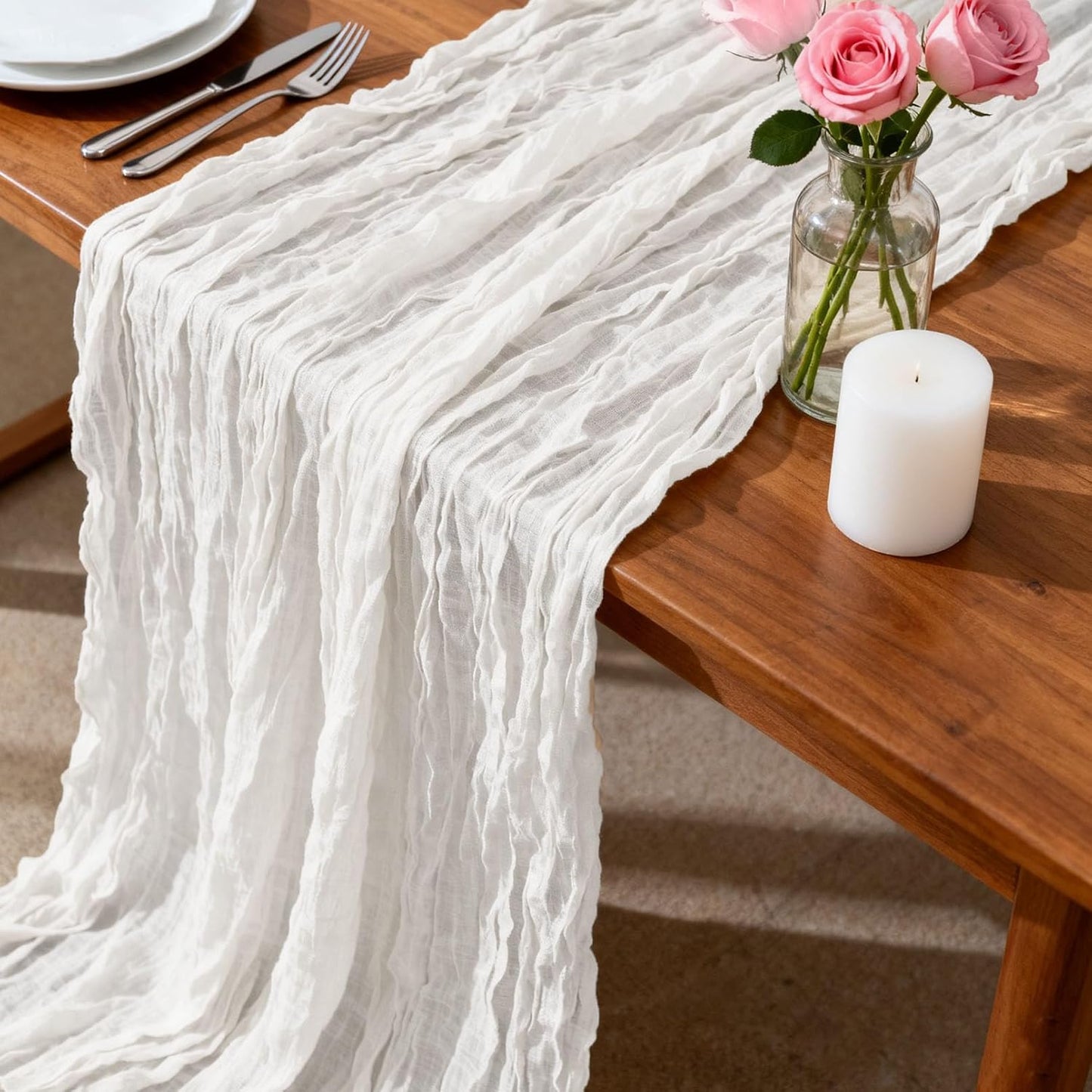 20 Pack White Cheesecloth Table Runners 35 x 71 Inch – Rustic Boho Gauze Table Runner for Wedding Arch, Party Decoration, Bridal Shower, Reception, Farmhouse Dining Decor