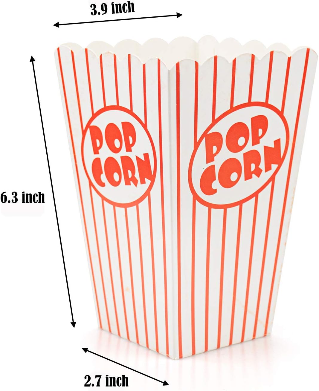 Bekith 100 Pack Paper Open-Top Popcorn Box, Popcorn Containers Striped Red and White, Great for Movie Theater Party