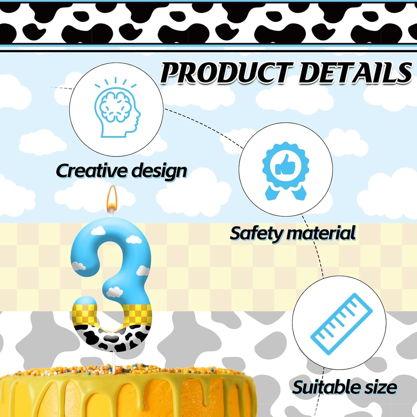 Toy Inspire Game Story Birthday Candles for Kids -Toy Themed Cake Topper Decorations,Party Supplies for Children's Birthday Celebrations(Number 3)