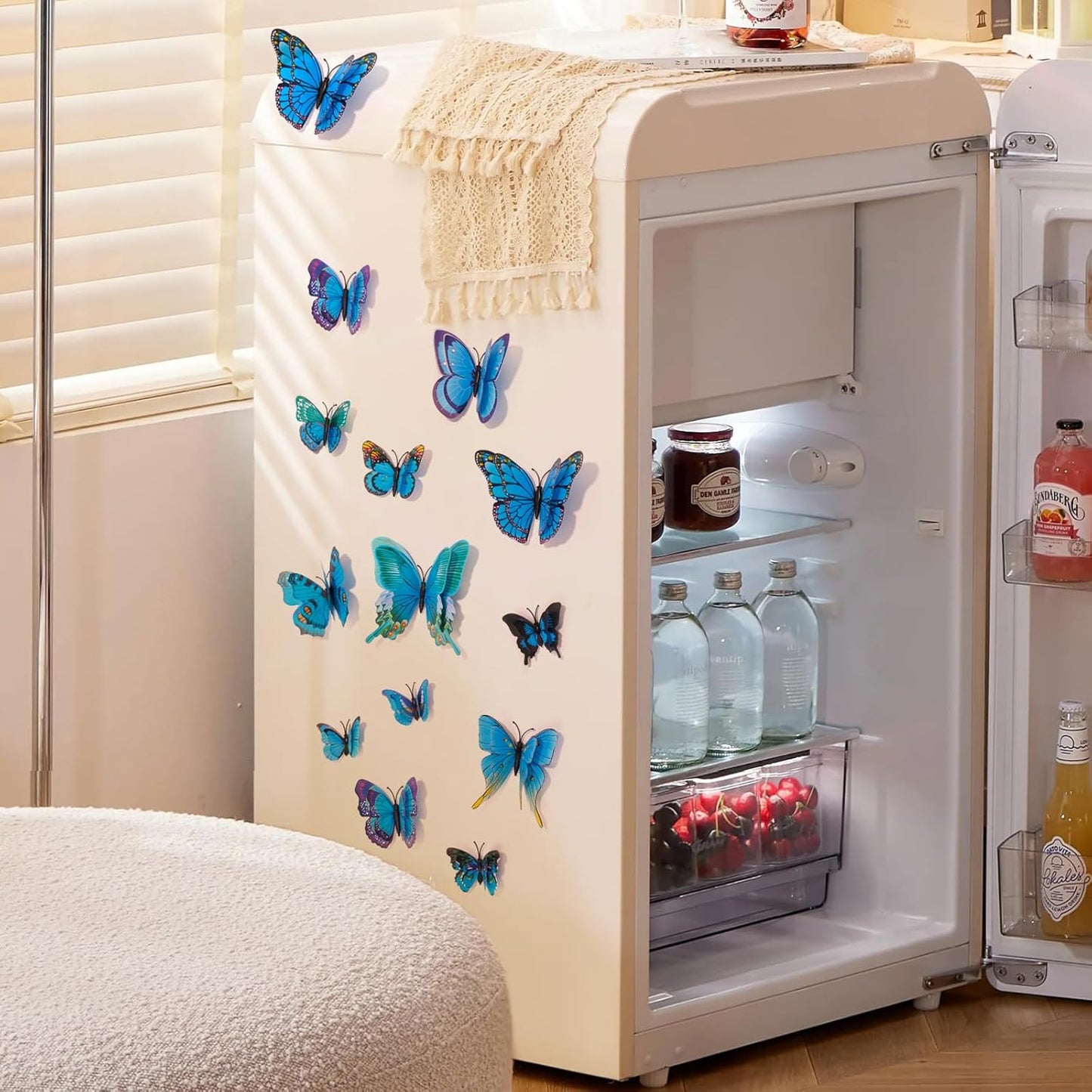 SAOROPEB 3D Butterfly Wall Decor, 72 Pcs Double Layer Butterfly Decorations for Party Decorations Locker Decor Refrigerator Decal, Reusable (Blue)