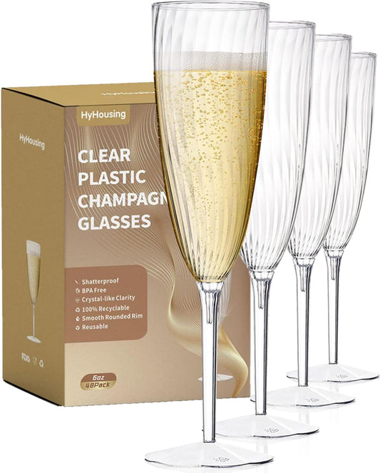 48 Plastic Champagne Flutes, Clear Disposable Plastic Champagne Glasses Reusable Wine Cocktail Cups for Home Daily Life Party Wedding Toasting Drinking Birthday,New Years Eve Party Supplies 2025