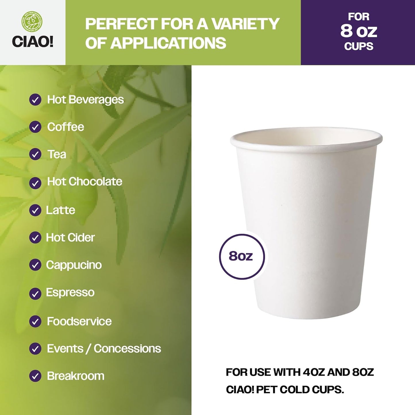 CIAO! 8oz Coffee Cup Sipper Black Dome Lid, (80mm) 1,000 Count