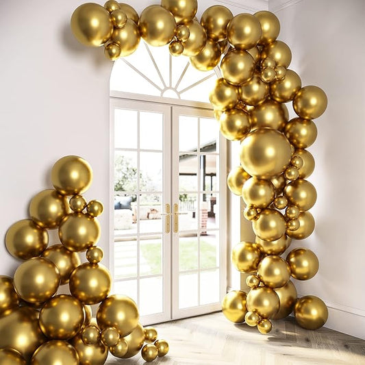 HOUSE OF PARTY Gold Balloon Arch Garland Kit - 92 Pcs Metallic Gold Chrome Balloons Different sizes 18"/12"/5" - Gold Latex Balloons Ideal for Graduation Party decorations, Birthday, Christmas decor