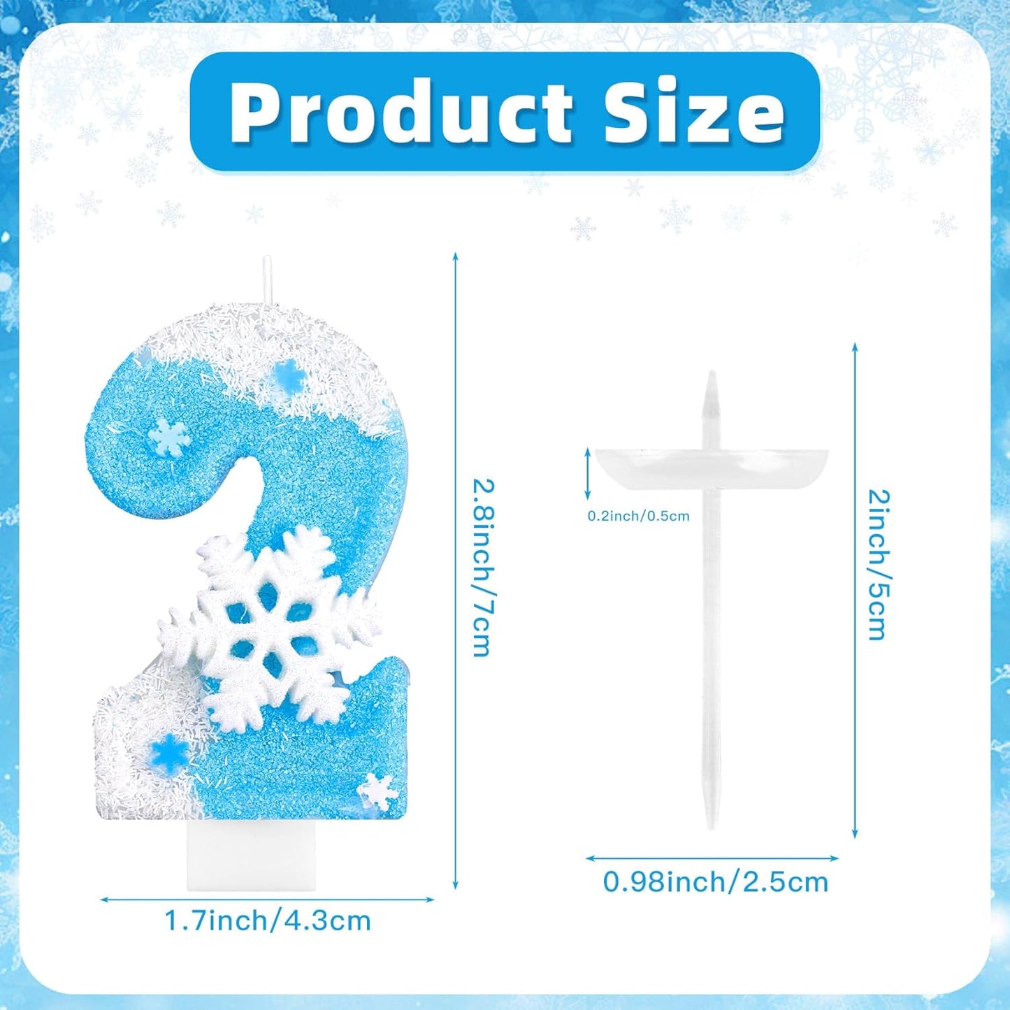 Frozen Birthday Party Decorations, Number 2 Birthday Candle, Frozen Birthday Party Favors, Happy Birthday Candle for Cake, Blue Snowflake Cake Topper Decoration for 2nd 2 Year Old Party Favor Supplies
