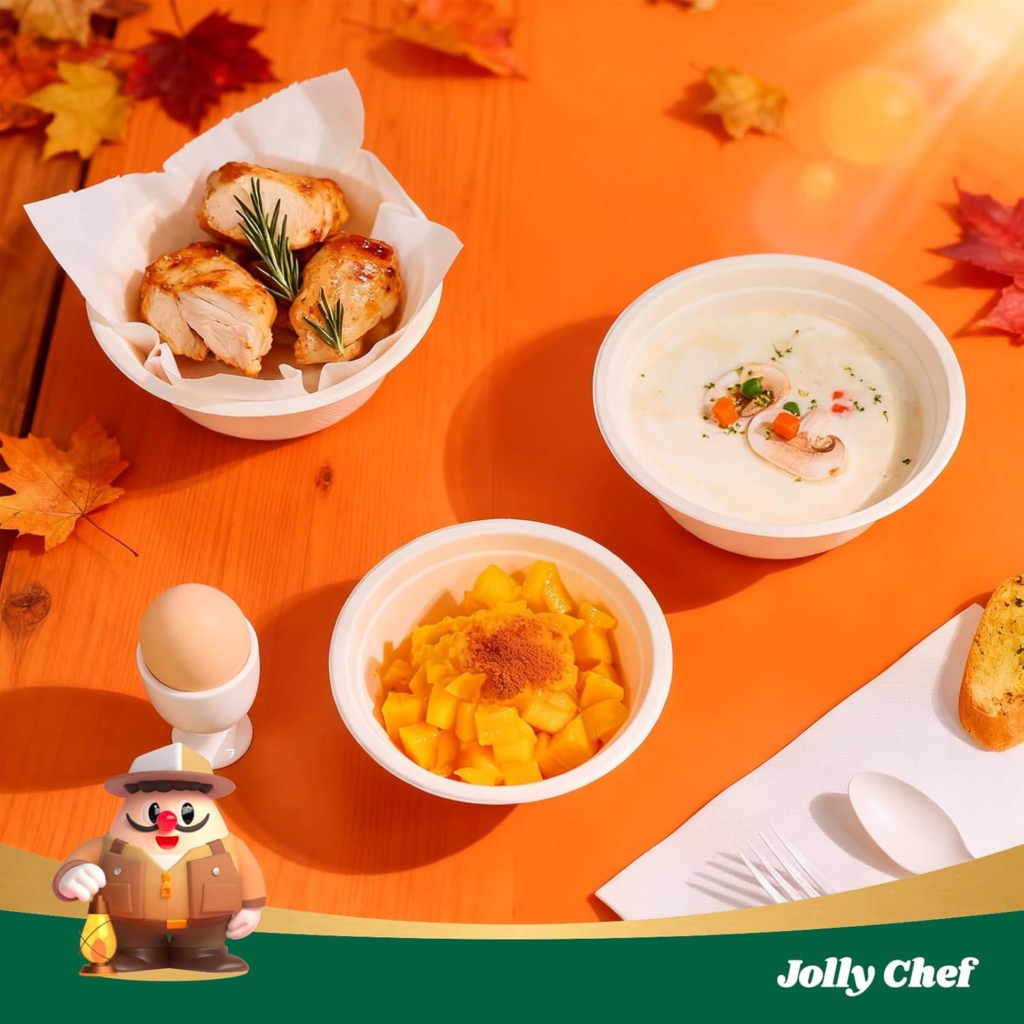 JOLLY CHEF Compostable Disposable Paper Bowl [12 oz] Heavy Duty Soup Containers [150 Pack] Biodegradable Bagasse Hot Cold Food Eco-Friendly Sugarcane Microwavable Bowls for Salad Dessert Milk Cereals