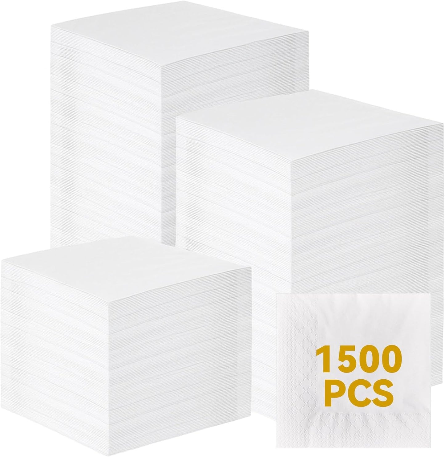 Henoyso 1500 Pack White Cocktail Napkins Bulk, 9.8'' x 9.8'' 2 Ply Disposable 100% Bamboo Paper Napkins for Wedding Bar Party Birthday Dinner Beverage Holiday Elegant Restaurant Event
