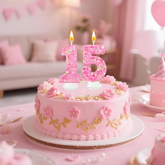 Zailo Birthday Number Candles, Glitter Number Candle Cake Decorations with Sequins, Cupcake Decorations for Girls, Women, Party Anniversary Celebrations (Number 5, Light Pink)