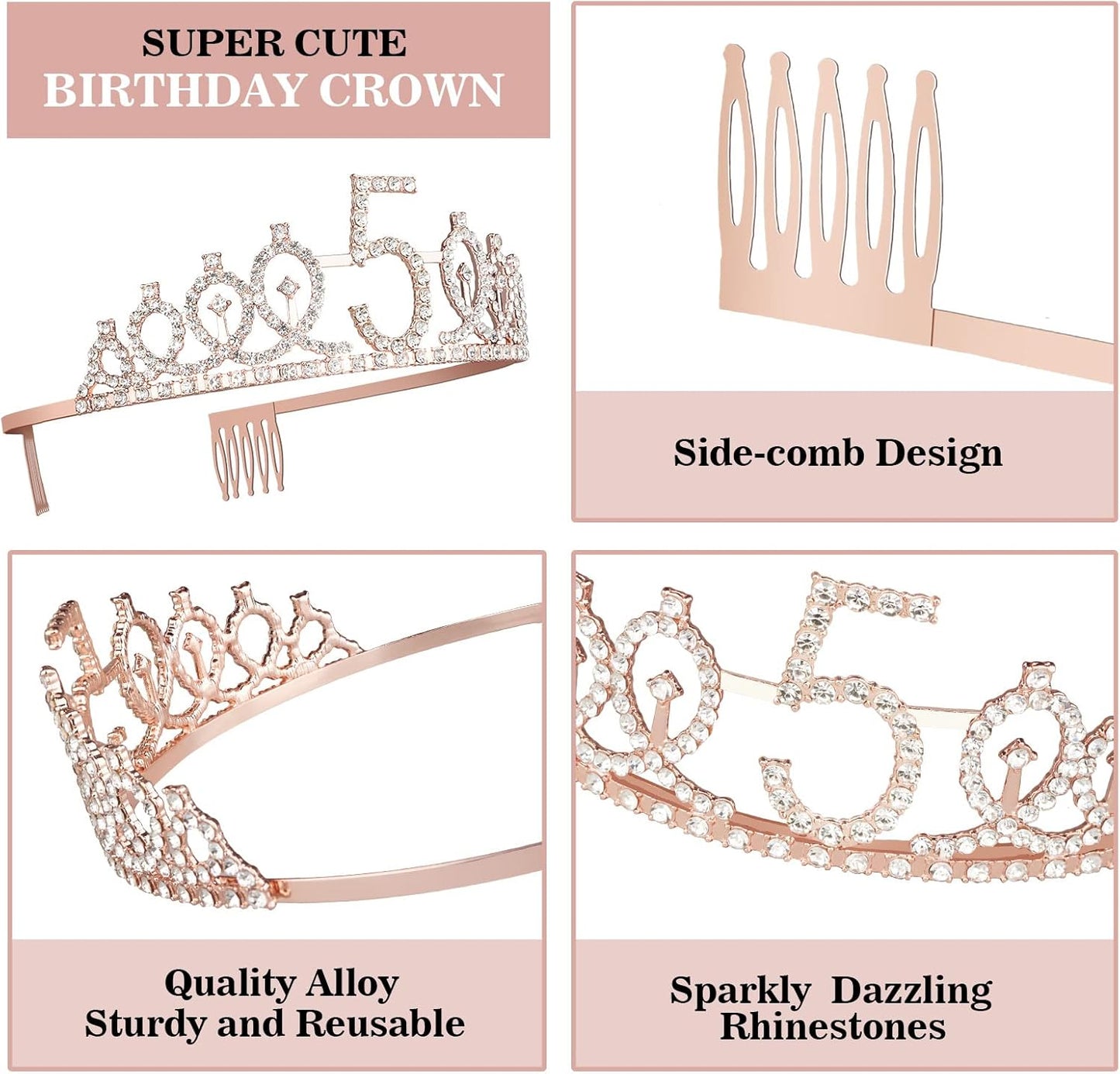 5th Birthday Decorations for Girls, Including Sash, Crown/Tiara, Candles, Cake Topper, 5th Birthday Gifts for Girls