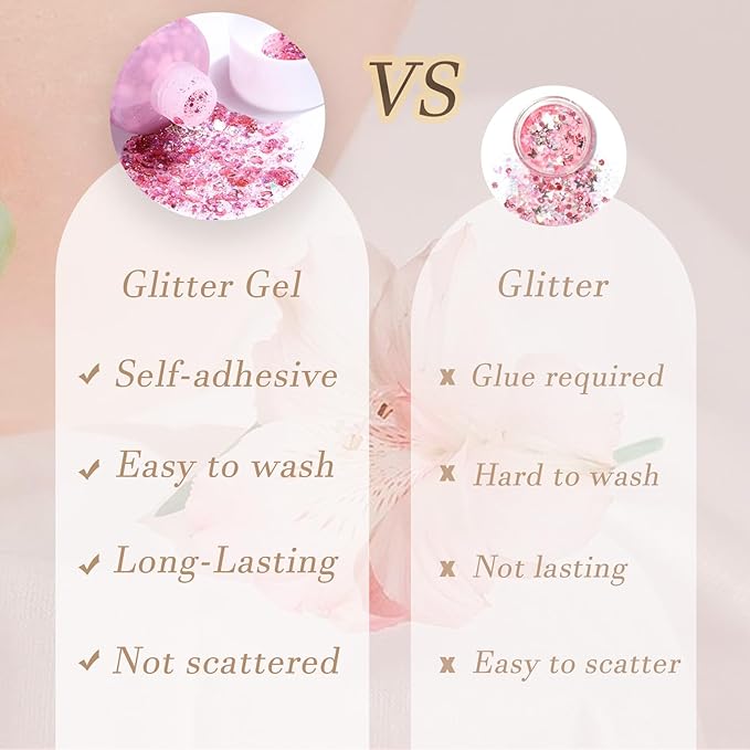 Face Body Glitter, Hair Glitter Sparkles Chunky Face Glitter Gel for Girls Makeup Singer Concerts Mermaid Festival Sequins Face Paint (Pink+Blue+Purple+Green+Rose)