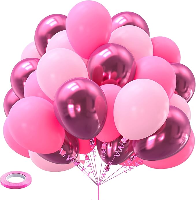 Kelfara Pink Balloons Metallic Hot Pink Balloons 60PCS 12inch Light Pink Dark Magenta Pink Latex Balloons for Grils Birthday Princess Baby Shower Wedding Party Supplies Decoration