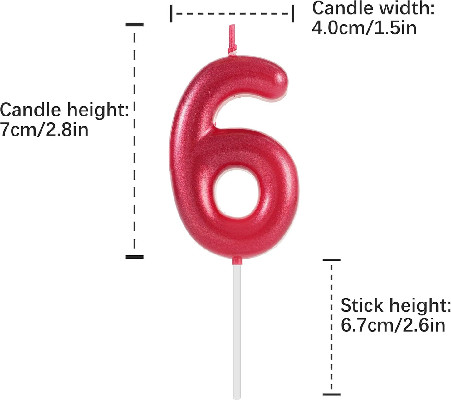 Red Number 6 Birthday Candles, Cake Toppers for Birthday/Baby Shower/Anniversary/Wedding Party Celebrating/Decorating. (Red Number 6)