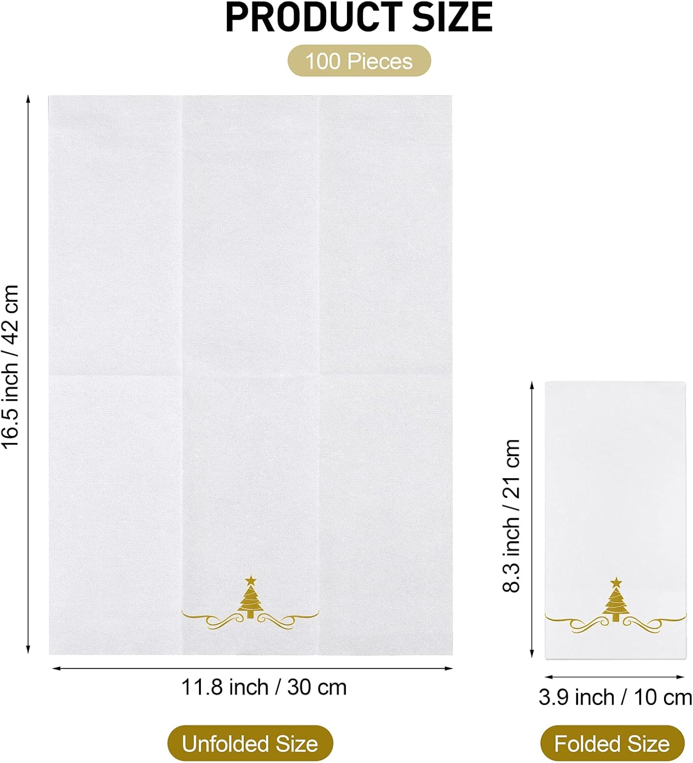 100 Pack Christmas Disposable Guest Napkins 12 x 17 Inch Gold Foil Christmas Trees Napkins Xmas Tree Hand Towels for Bathroom Kitchen Weddings Christmas Holiday Party