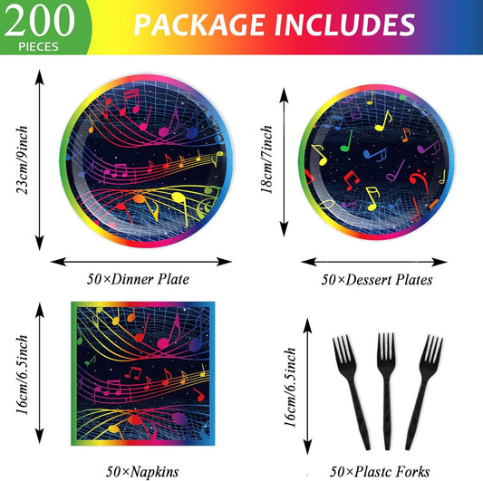 50 Guests Music Birthday Decorations Music Plates and Napkins Party Supplies Musical Themed Music Note Party Tableware Set Decorations Karaoke Party Plates Favors for Birthday Baby Shower 200 PCS