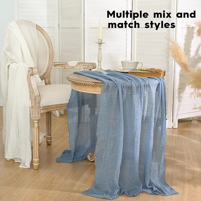 Artoid Mode Boho Cheesecloth Gauze Smoky Blue Wedding Table Runner, 120 Inch Seasonal Fabric Kitchen Dining Holiday Table Decor for Home Party Indoor