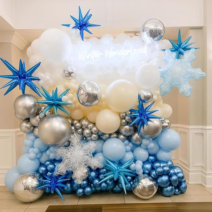 Blue Star Balloons,9Pcs 22Inch Blue Explosion Spike Cone Helium Polyester Film Star Foil Balloons for Birthday Anniversary Baby Shower Wedding Disco Party Decorations