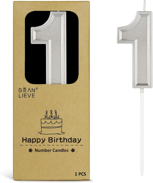 BEAN LIEVE Silver Birthday Candles Number 1, Silver Number Candles, Cake Number Candles for Birthday Parties and Wedding Anniversary Celebrations