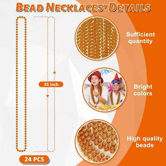 24PCS Bead Necklace, Orange Bead Necklaces Party Favors, 33" Mardi Gras Necklaces, Festival Parade Throw Accessories for Mardi Gras Halloween Wedding Celebrations Decorations