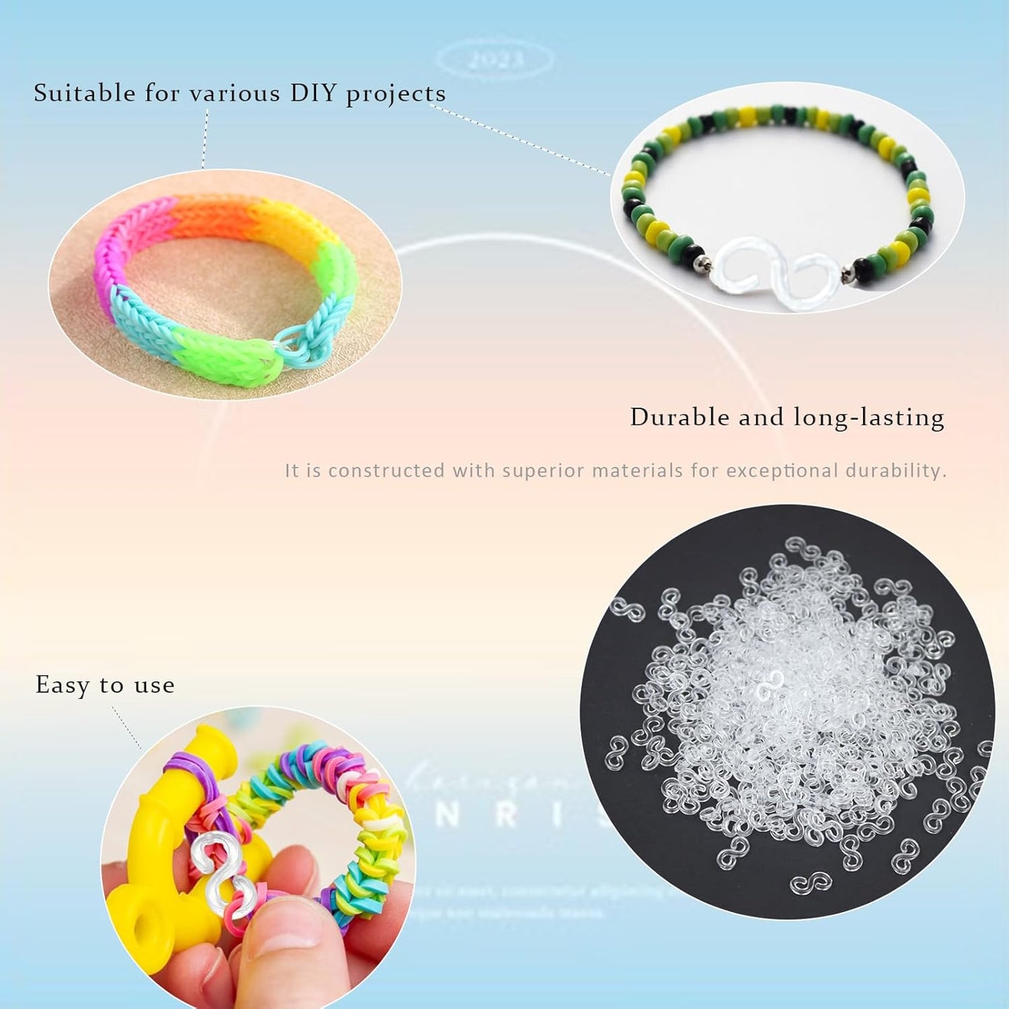 Naturahand 1000 Pcs S Clips for Loom Bracelets Making Kit Clear Plastic Connectors DIY Handicrafts Rubber Bands