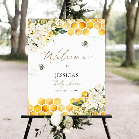 Rustic Honey Bumble Bee Baby Shower Welcome Sign Baby Sprinkle Welcome Sign Yard Sign, Welcome Sign Baby Welcome Sign, Baby Shower Decorations, Baby Announcement Sign