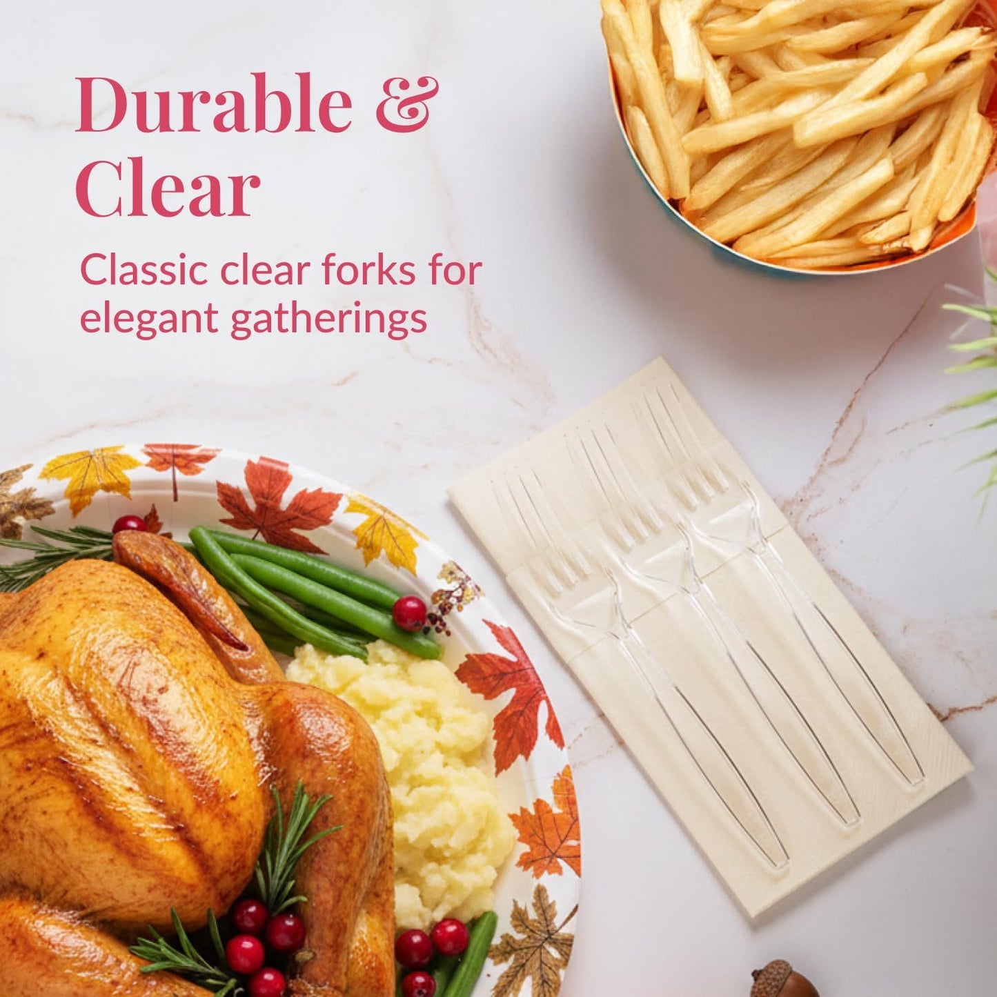 Prestee 300 Count Disposable Plastic Forks - Plastic Silverware Bulk Set - Heavy Duty Plasticware Forks - Clear Utensils for Catering Weddings Parties BBQ - Elegant and Sturdy Tableware
