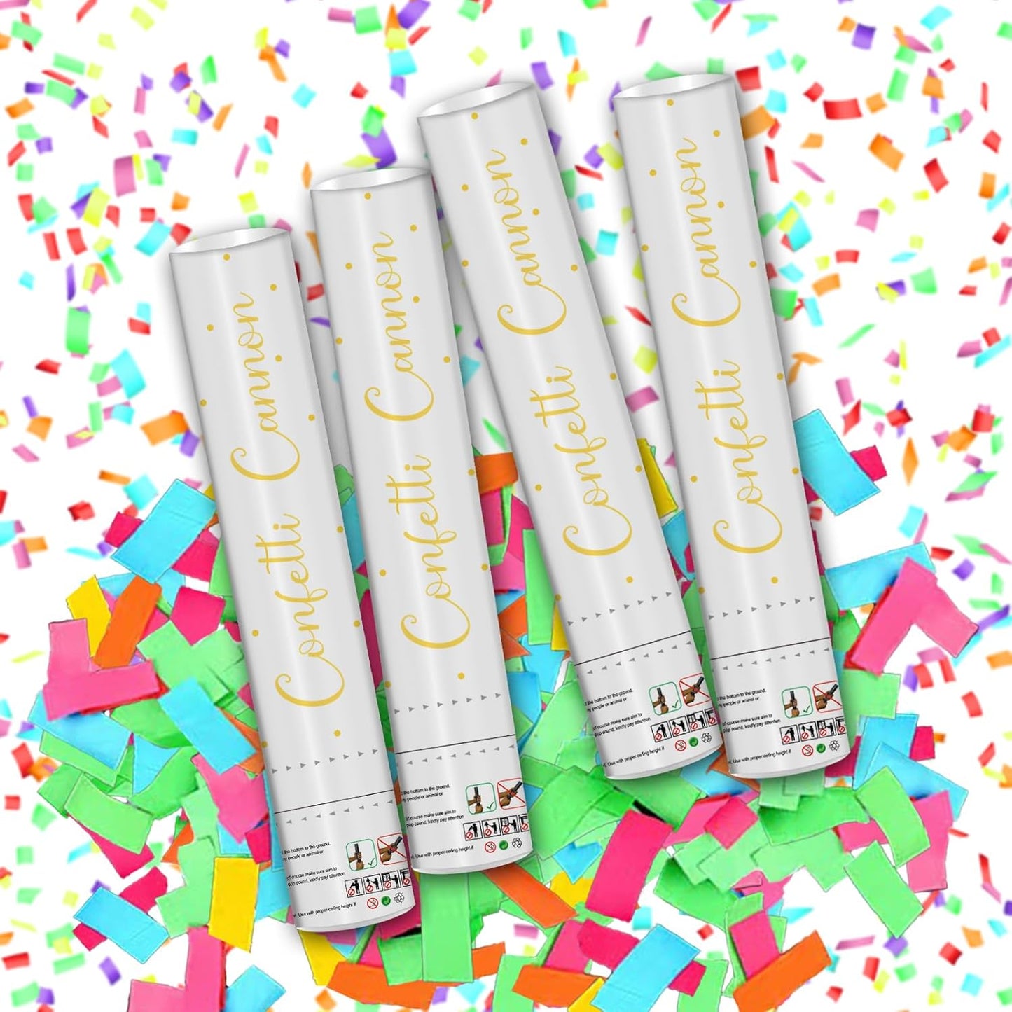 12" Confetti Poppers with Colorful Filling - Confetti Cannon Party Poppers for Birthday Wedding Graduations Fiesta Christmas New Year Celebrations - Easy to Use, Biodegradable Confetti - Pack of 4