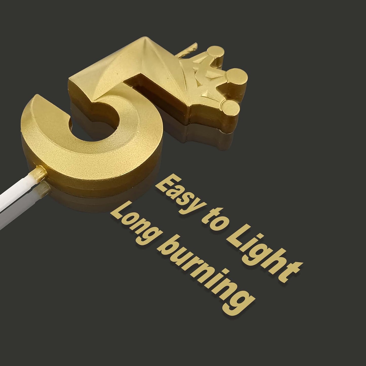 The Number 5 Gold Birthday Candles for Cake is Beautiful Number Candles for 5th Birthday Decorations for Boys and Girls (Gold-5, Crown)