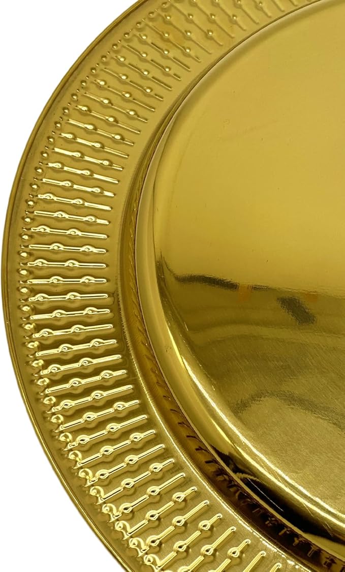 13-Inch Stainless Steel Beaded Charger Plates, Gold Dinner Plate Chargers Set of 6, Round Server Ware