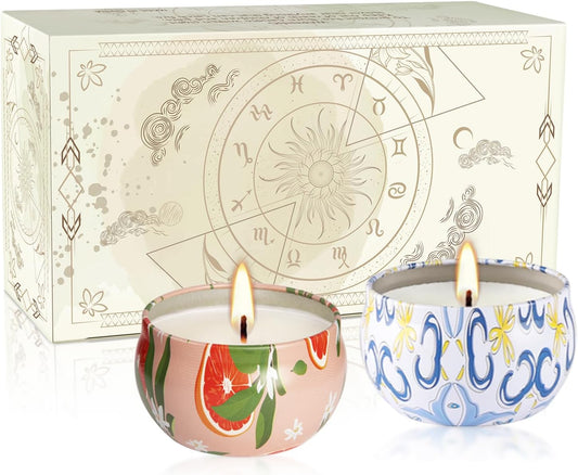 2 Pack Home Scented Candle, Grapefruit and Pine Scented Candles Ladies Gift Set, Soy Wax, Long Burning and Tin Candles, Birthday, Mother's Day, Anniversary.