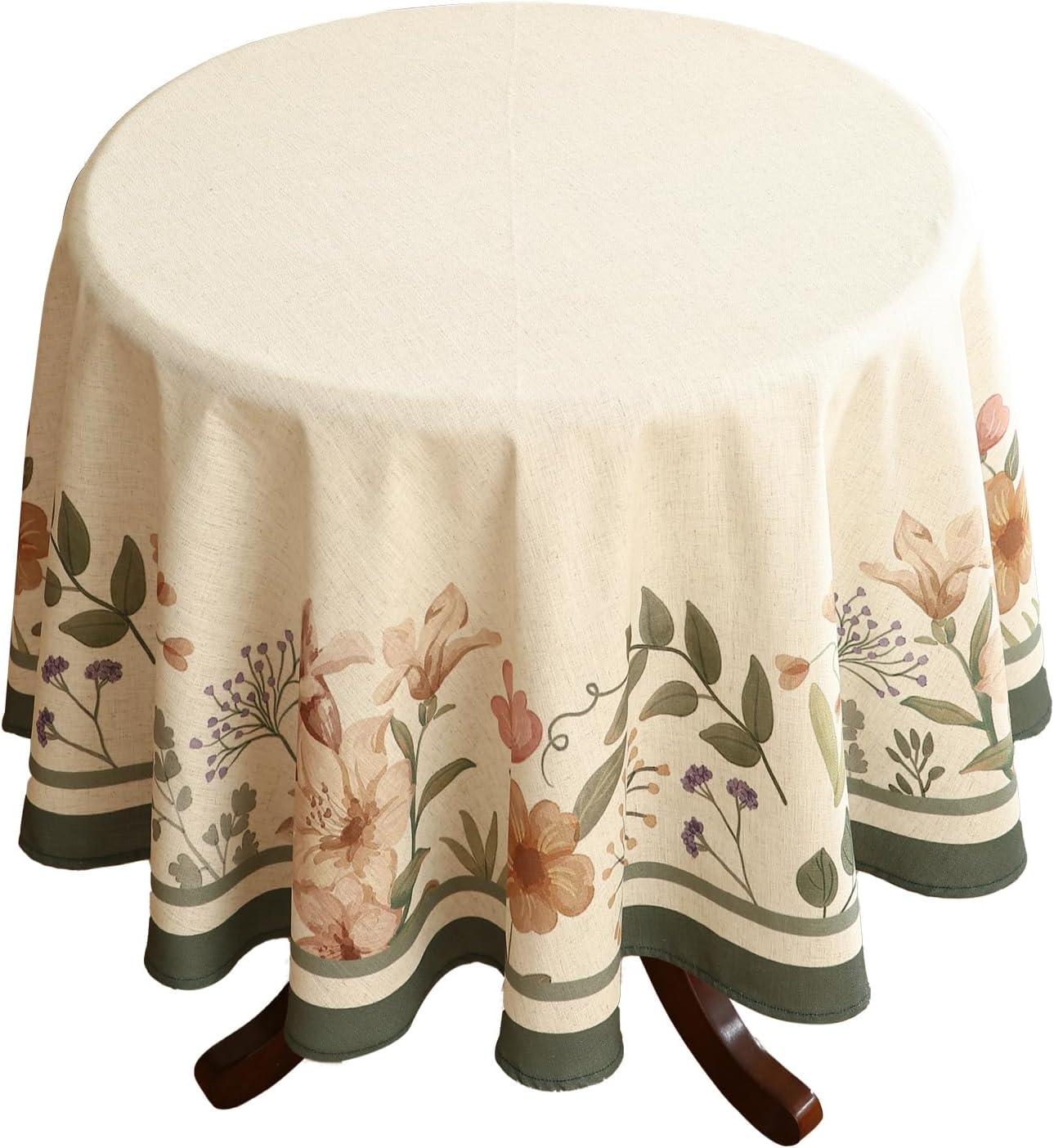 Designer Vintage French Small Round Tablecloth,Linen Shabby Chic Floral Colorfast Table Cloth,Decor Table Cover for Kitchen,Dining,Tea Party,Home,Christmas,Diameter 55"-Manolya