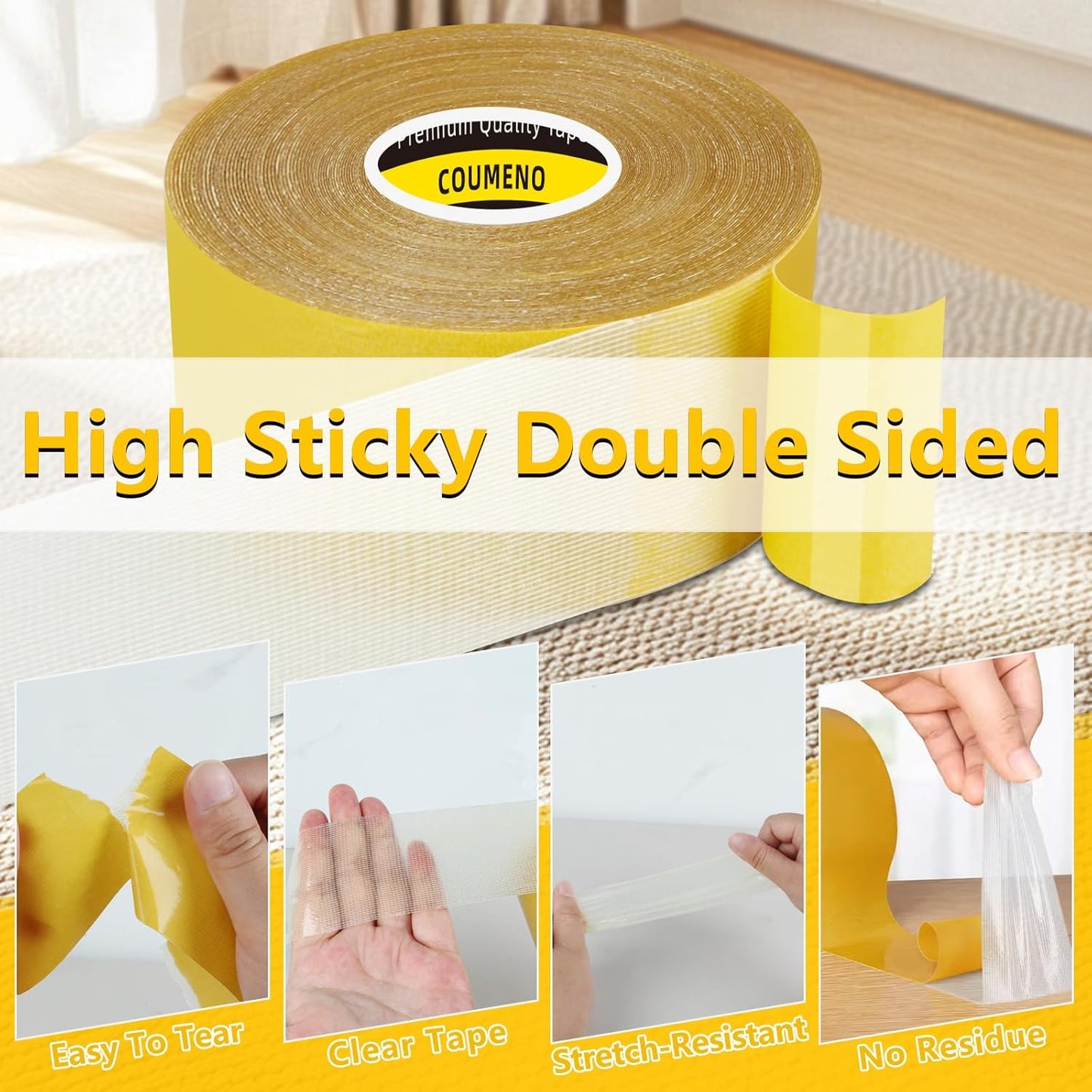 2Pack Double Sided Mounting Tape 1.18in/0.79inX66FT（Total 132FT Heavy Duty Strong Adhesive for Home and Office