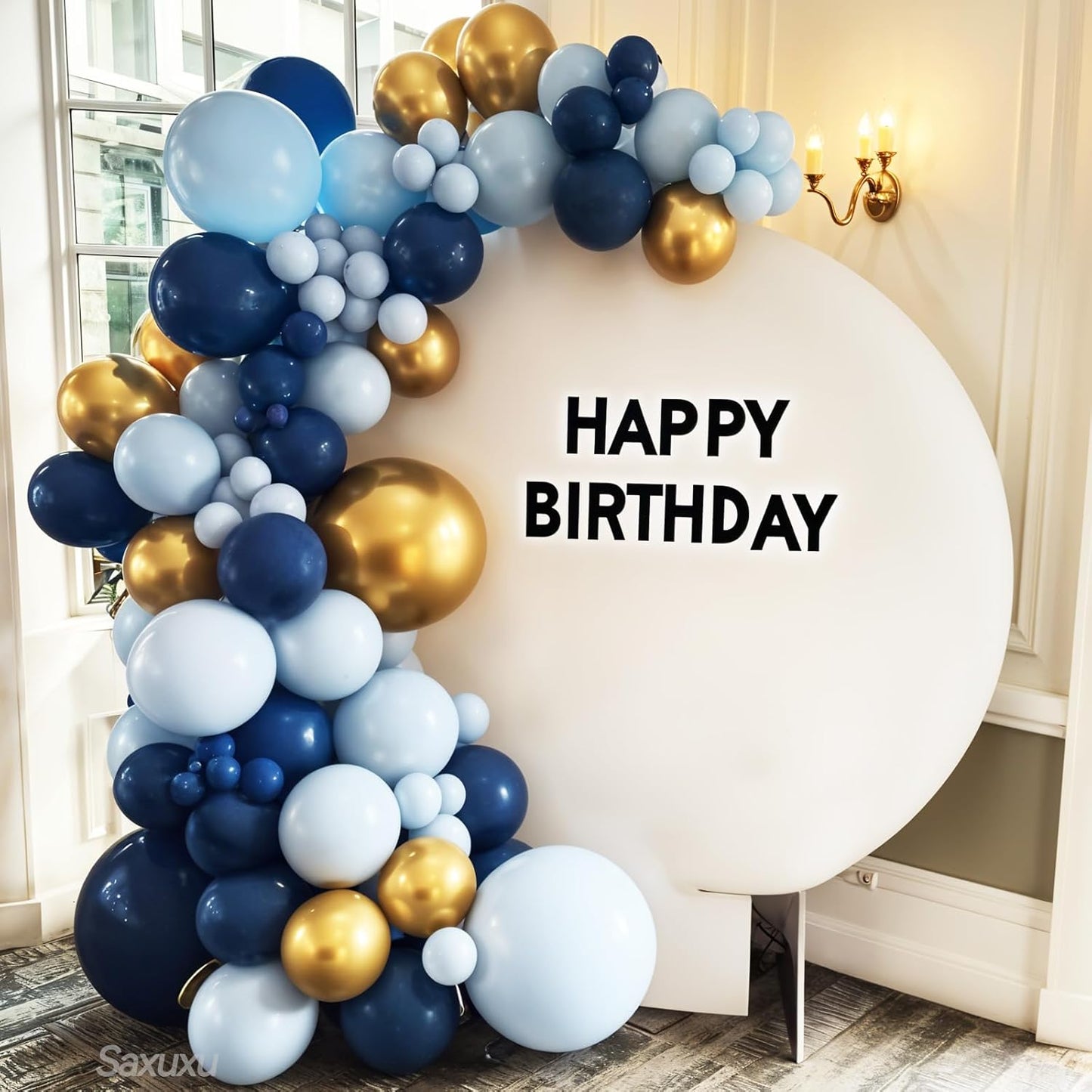 Blue And Gold Balloon Arch Kit, Blue Gold Balloons Garland Arch Kit, Navy Royal Metallic Confetti Balloons For Boy Men Birthday Father's Day Graduation Party Wedding Baby Shower Decorations
