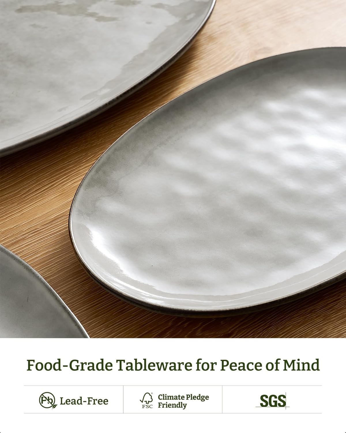 famiware Serving Platter, Oval 15.59/14.3/12.9inch Serving Dishes for Entertaining, Serving Bowls, Reactive Glaze, Stoneware Serving Trays for Party, Food, Turkey, Cheese, Ocean Series, Grey