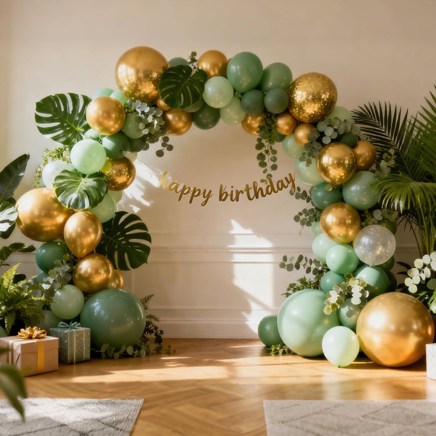 RUBFAC 129pcs Metallic Gold Balloons Different Sizes 18 12 10 5 Inch, Latex Balloon Garland Arch Kit for Party Graduation Wedding Holiday Happy Birthday Decoration